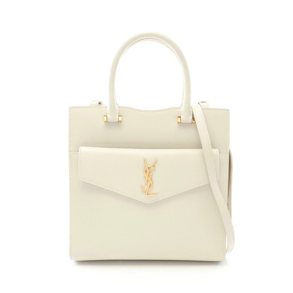 Saint Laurent Paris Uptown Tote Leather Tote Bag Ivory White